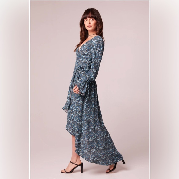 NWT Band Of The Free JEWEL TEAL FLORAL WRAP MAXI DRESS High Low Bohemian Style - Picture 4 of 5